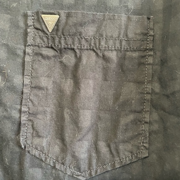 Guess Black Dark Grey Square Print Long Sleeve Dress Button Up Shirt - Picture 2 of 6